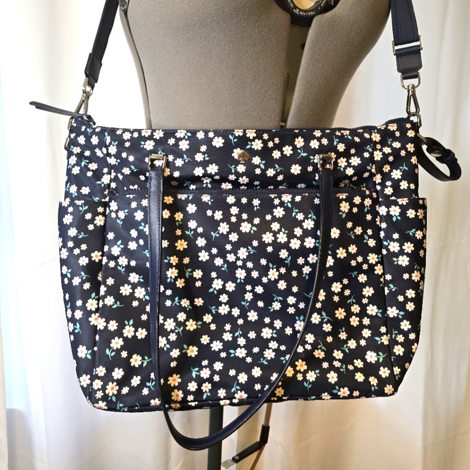 Floral Daisy Navy Crossbody Tote Bag